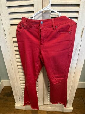 Women’s Red Crop Stretch Jeans, high low